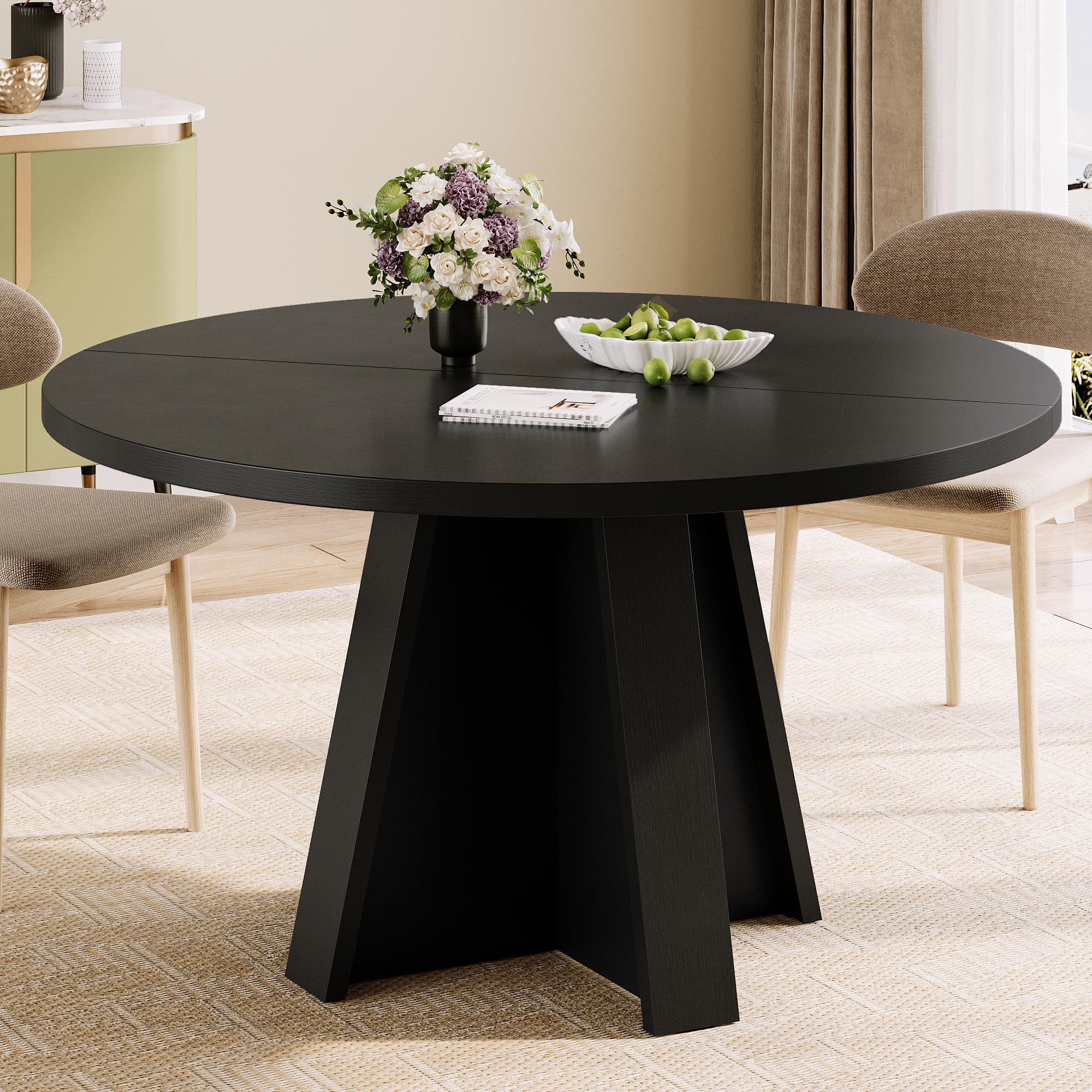 iPormis 47-Inch Round Dining Table for 4-6 People, Modern Wooden Kitchen Table for Dining Room, Farmhouse Circle Dinner Tables Furniture for Kitchen Living Room, Natural