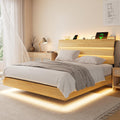 iPormis Floating Twin Size Bed Frame with LED Lights & Charging Station, Platform Bed with Wooden Storage Headboard, Heavy Duty Slats Support, No Box Spring Needed, Easy Assembly, Noise-Free, Black