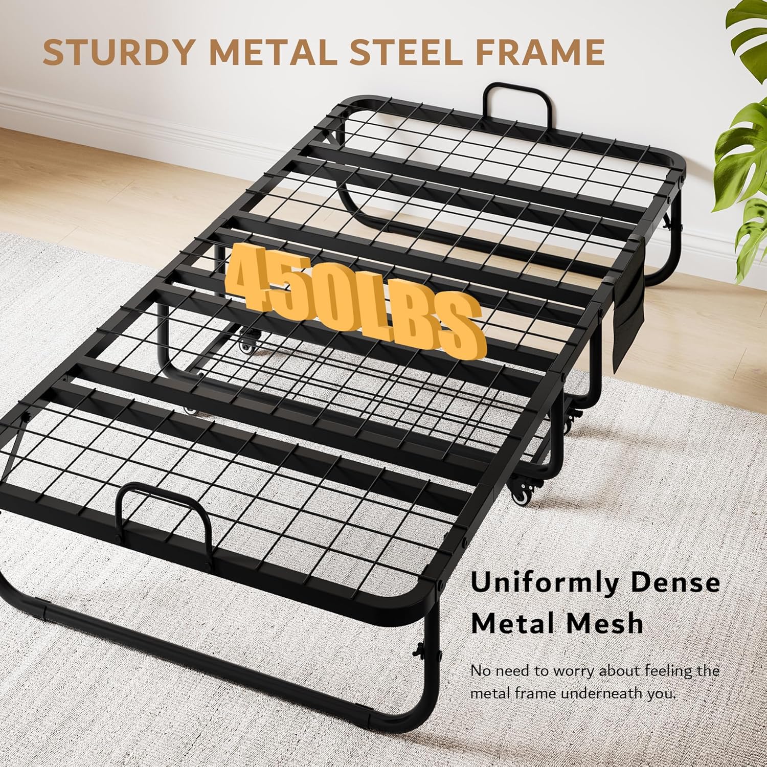 iPormis Folding Bed with Mattress, 76" x 38" Twin Foldable Bed with Side Pocket & Storage Shelf, Portable Rollaway Beds for Adults, Folded Up Beds w/Sturdy Metal Frame for Guest, Space Saving