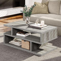 iPormis 41.3" Coffee Table with 3-Tier Storage Space, Modern Coffee Table with Geometric Design for Living Room, Apartment, Home Office, Easy Assembly, Elegant Grey