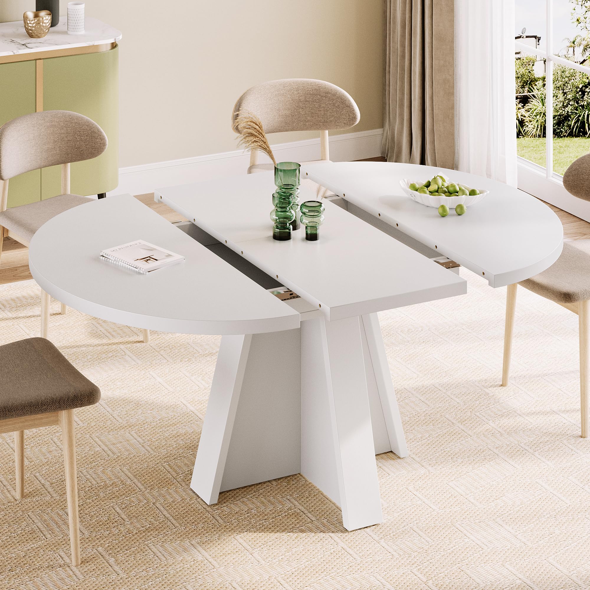 iPormis 47-Inch Round Dining Table for 4-6 People, Modern Wooden Kitchen Table for Dining Room, Farmhouse Circle Dinner Tables Furniture for Kitchen Living Room, Natural
