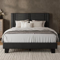 iPormis Queen Platform Bed Frame with Fabric Upholstered Headboard & Thickened Legs, Mattress Foundation with Solid Wooden Slats Support, No Box Spring Needed, Noise Free, Black