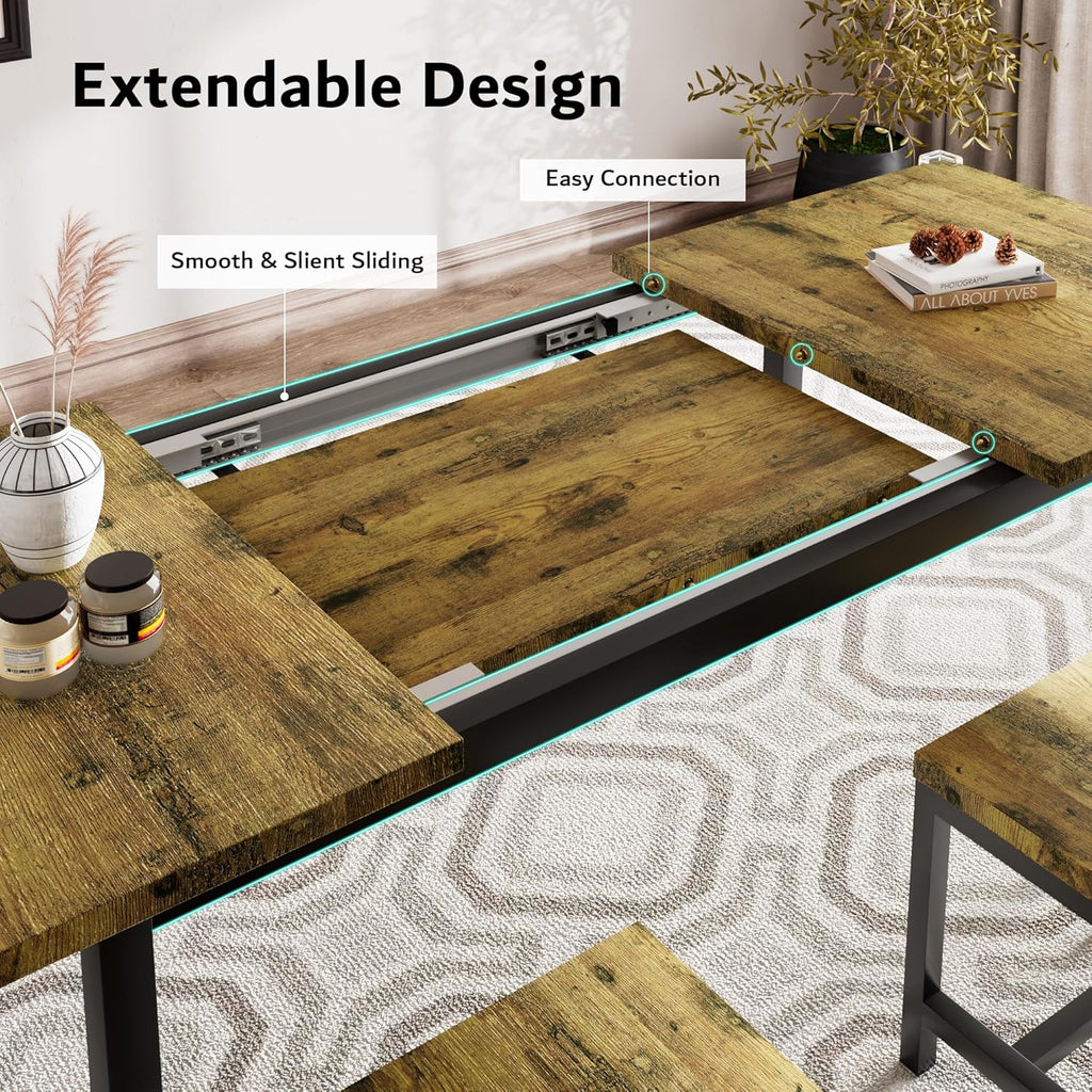 iPormis 7-piece dining table set with extendable 63" table and 6 stools in a modern kitchen setting.