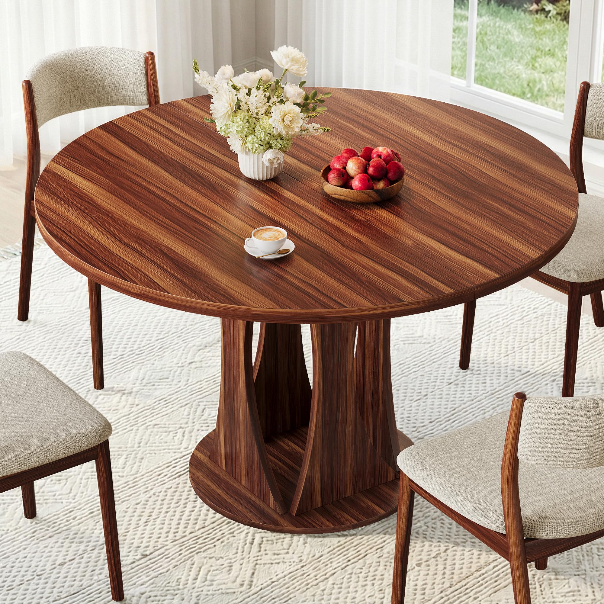 iPormis 43"-59" Extendable Dining Table, Round Kitchen Table with Modern Arcs Pedestal, Oval Dinner Table with Removable Leaves,Hidden Storage, for Kitchen, Dining Room, Living Room, Office, White