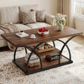 iPormis Rustic Coffee Table with Storage, 3 Tier Center Living Room Tables, 47 Inches Industrial Wood Rectangle Cocktail Tea Accent Table, Semicircle Metal Frame, Brown
