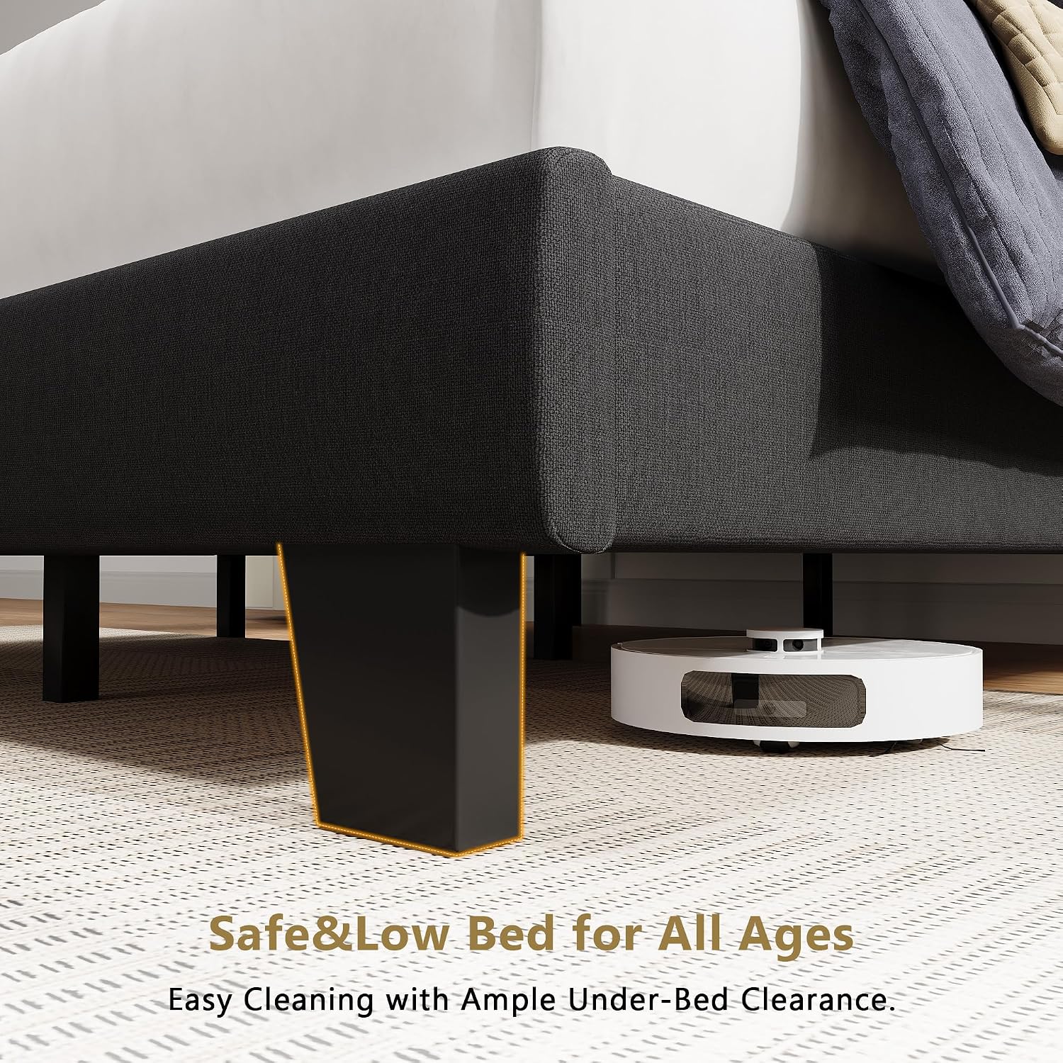 iPormis Full Size Bed Frame, Upholstered Platform Bed with Vertical Linen Headboard, Wide Bed Legs and Strong Wood Slats Support, No Box Spring Needed, Easy Assembly, Noise Free, Black