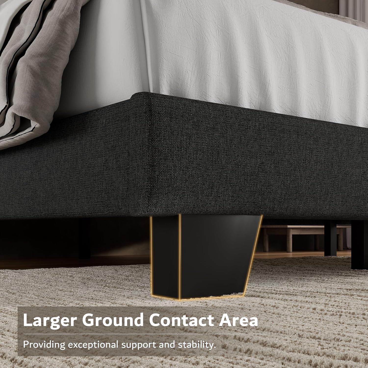 iPormis Queen Platform Bed Frame with Fabric Upholstered Headboard & Thickened Legs, Mattress Foundation w/Solid Wooden Slats Support, Noise Free, No Box Spring Needed, Dark Grey