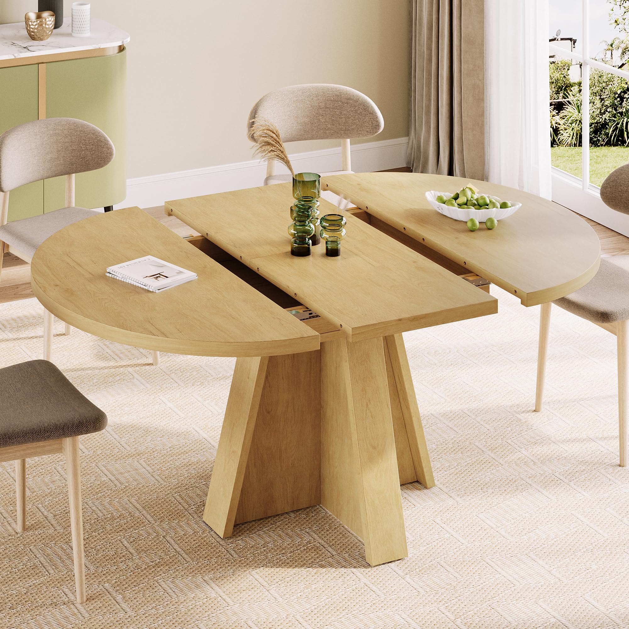iPormis 47-Inch Round Dining Table for 4-6 People, Modern Wooden Kitchen Table for Dining Room, Farmhouse Circle Dinner Tables Furniture for Kitchen Living Room, Natural
