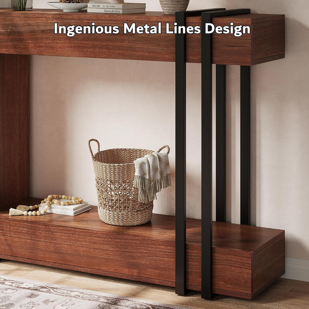 iPormis 42.5-inch console table featuring a two-tier design, ideal for entryways or behind couches, in a stylish finish.