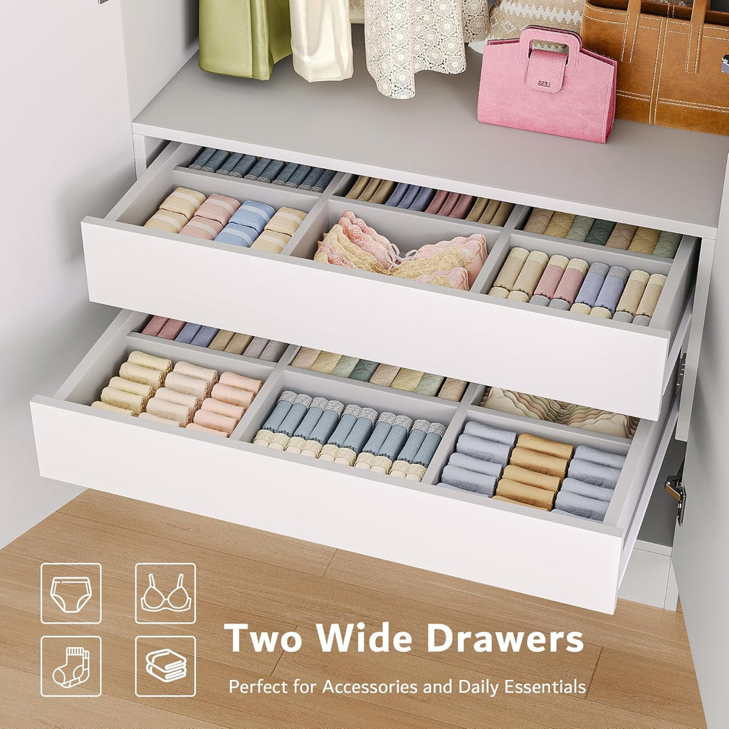 Ipromis 4 doors armoire wardrobe closet with 2 drawers, large 63" cabinet in a modern design, showcasing ample storage space.