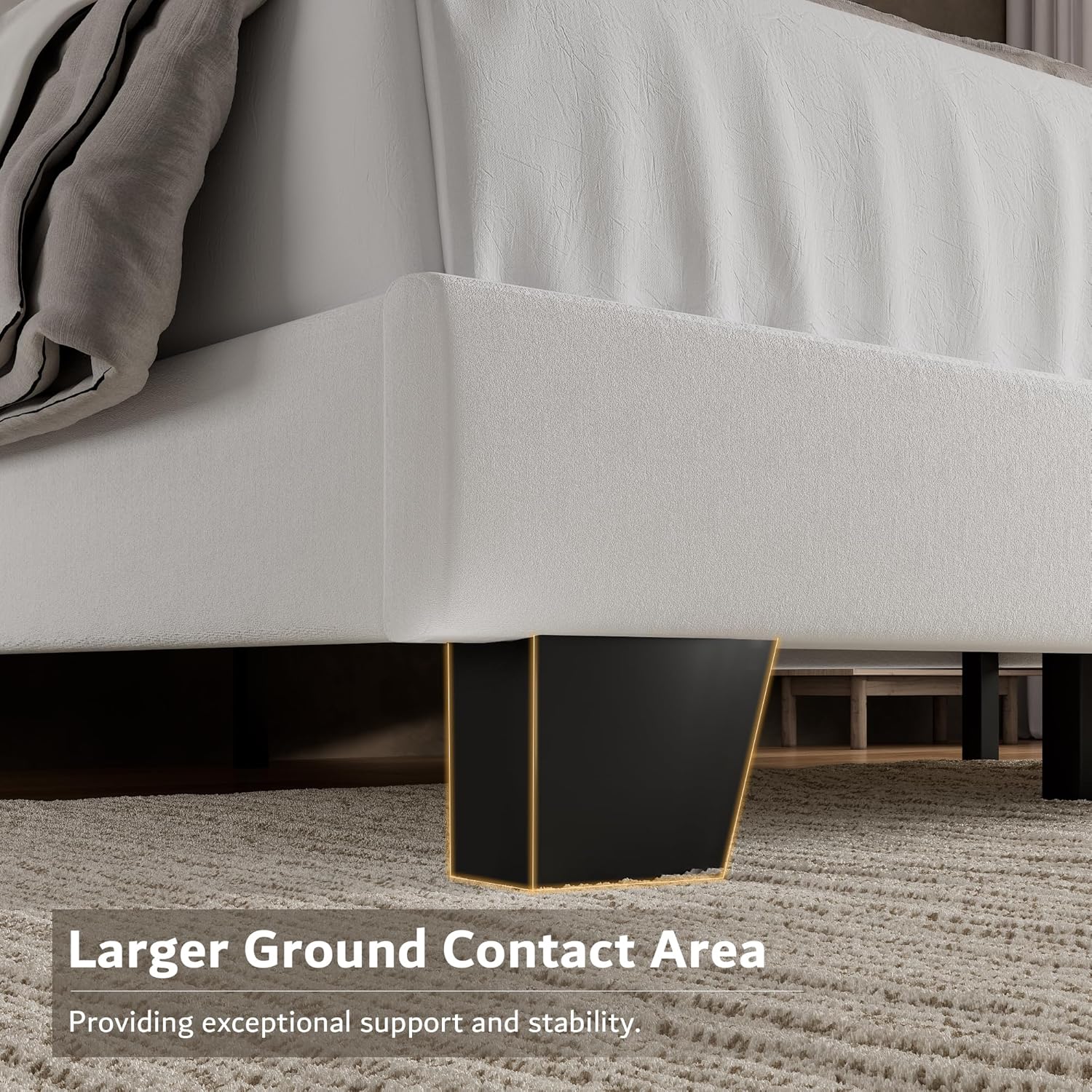 iPormis Queen Platform Bed Frame with Velvet Upholstered Headboard & Thickened Legs, Mattress Foundation with Solid Wooden Slats Support, No Box Spring Needed, Noise Free, White