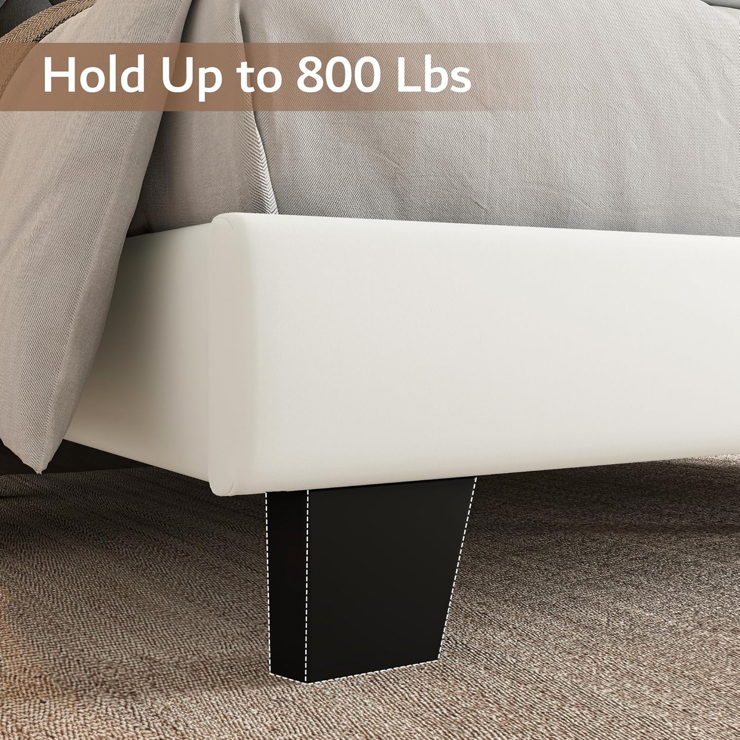 iPormis Upholstered Queen Size Bed Frame with Button Tufted Headboard, Velvet Platform Bed with Thickened Support Legs, Noise-Free/No Box Spring Needed/Easy Assembly, White