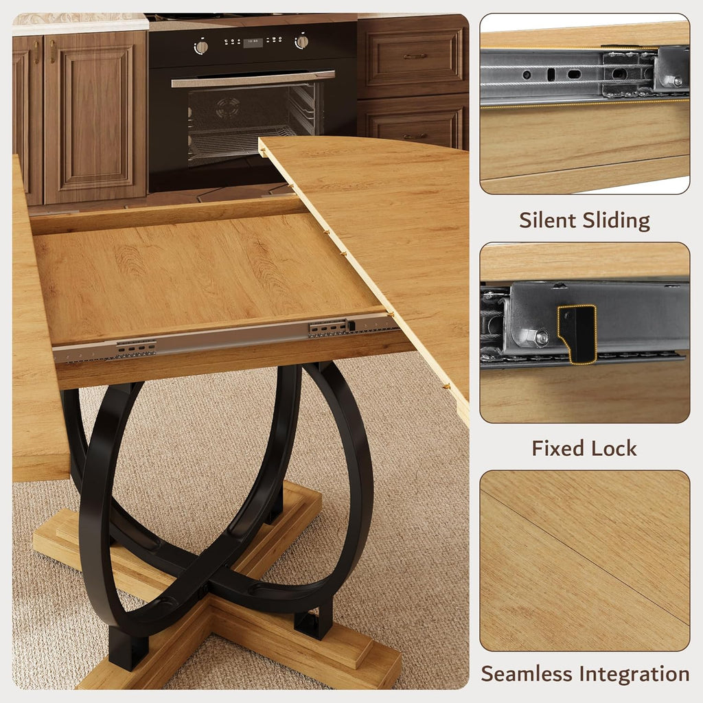 iPormis 59'' extendable round dining table in a modern design, accommodating 4 to 6 people, set in a stylish dining room.