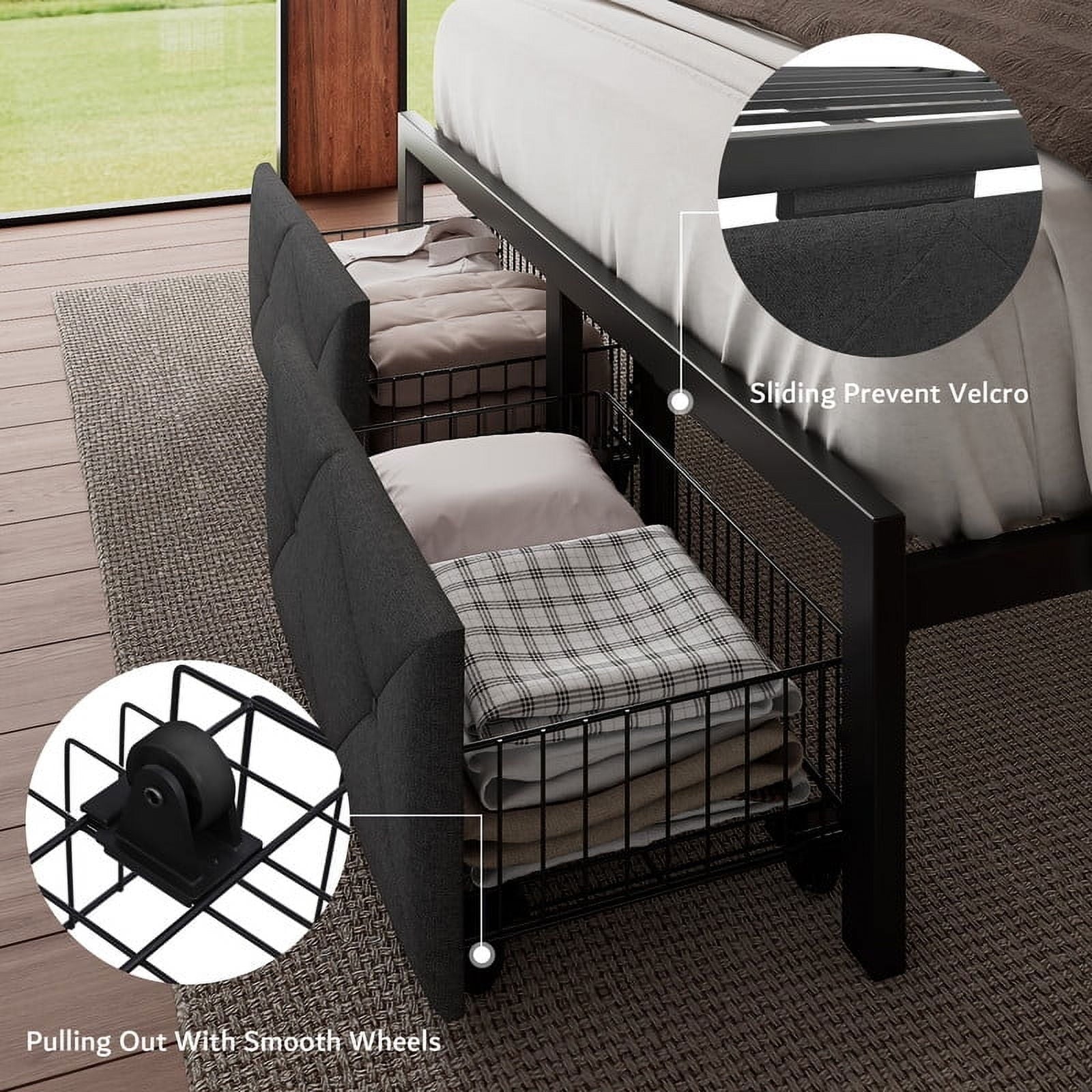 iPormis Full Bed Frame with 2 Drawers, Metal Platform Bed with Chargin